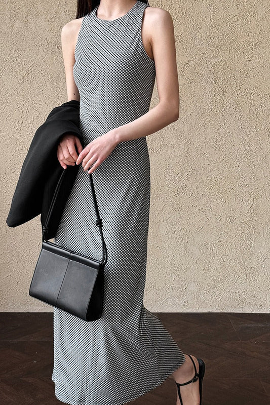 Sleeveless Checkered Bodycon Maxi Dress