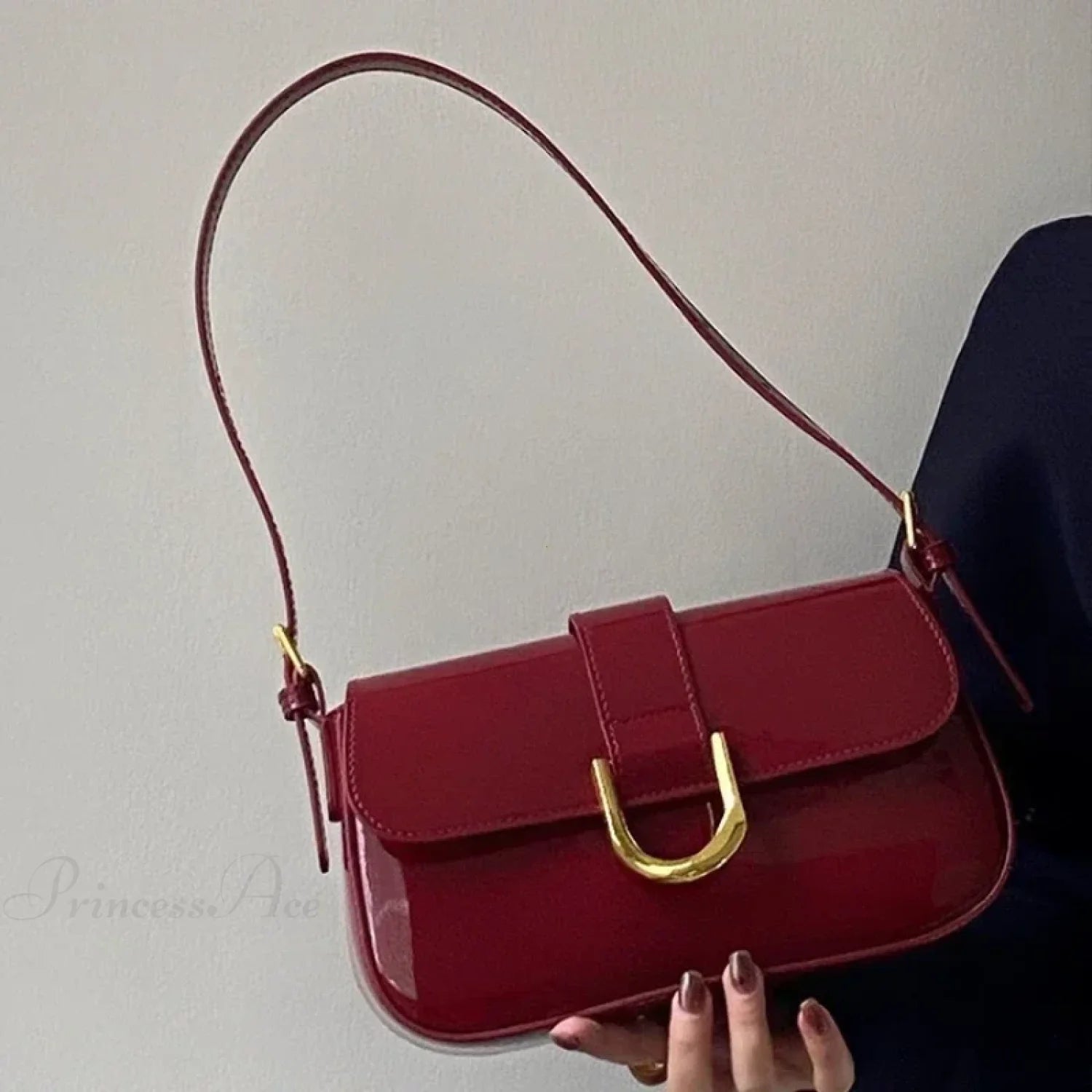 Adjustable Strap Patent Leather Satchel Bag shoulder-250126