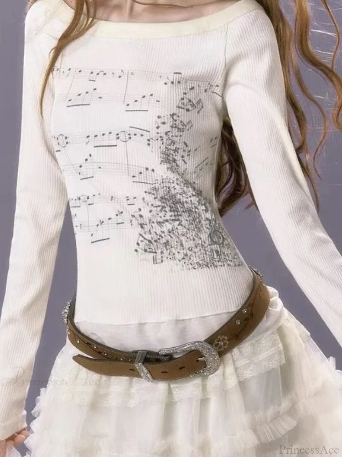 Aesthetic Slim Fit All Match Grunge Lace Patch Knit Top knittop-250126