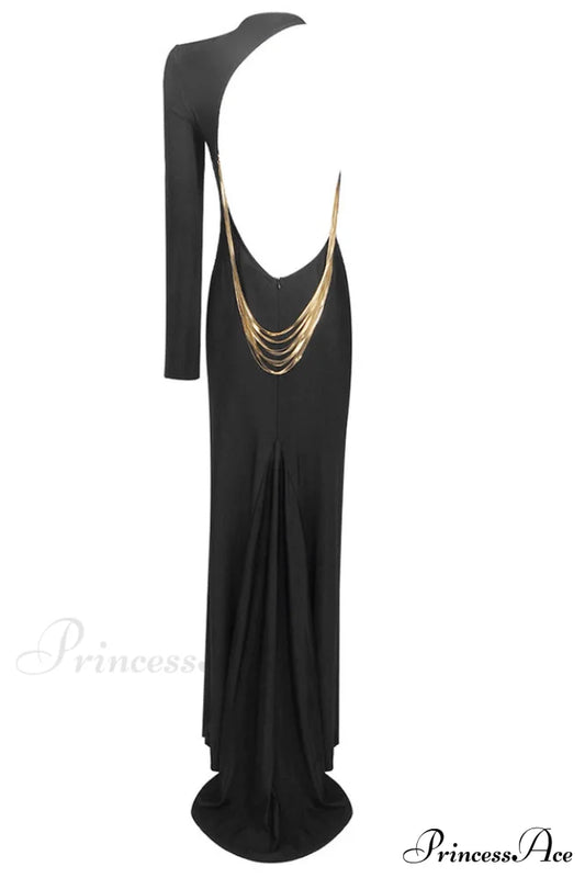 Angelou Black Backless Charming Chain Maxi Dress