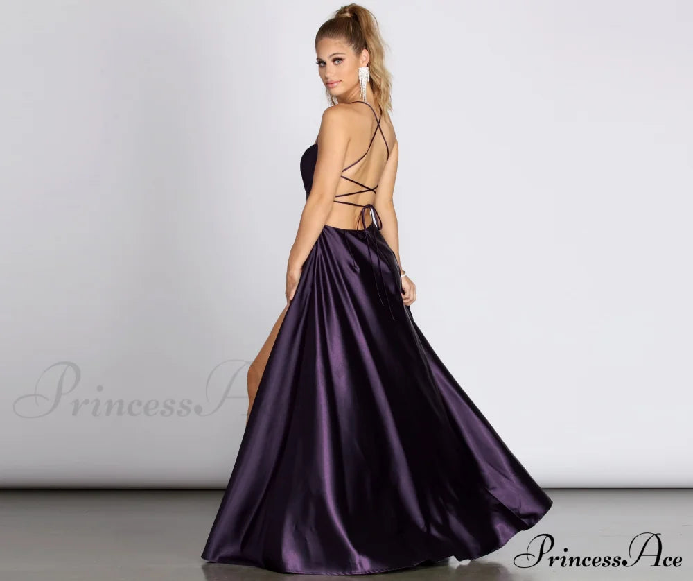 Anne Formal Stylish Lattice Satin Dress S.o. Long Dresses