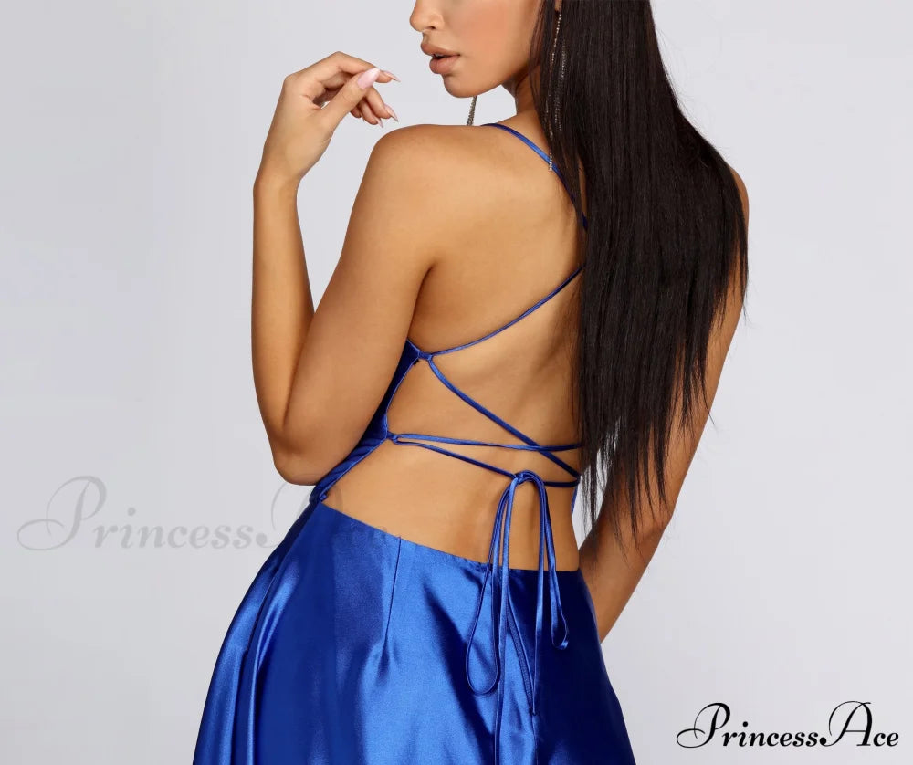 Anne Formal Stylish Lattice Satin Dress S.o. Long Dresses