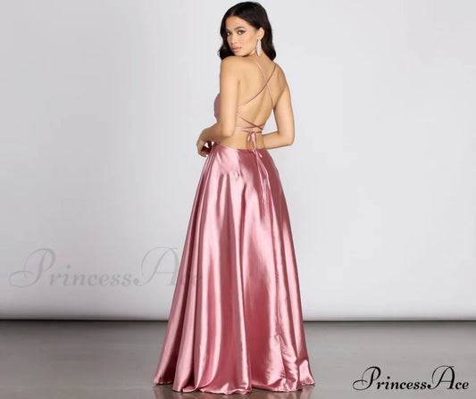 Anne Formal Stylish Lattice Satin Dress S.o. Long Dresses
