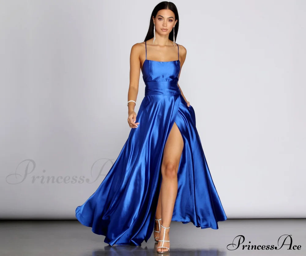 Anne Formal Stylish Lattice Satin Dress S.o. Long Dresses