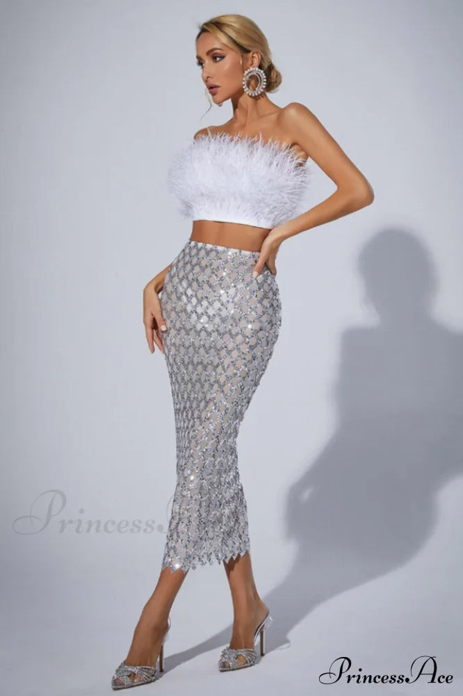 Ansley Strapless Feather Mesh Skirt Set | Dress In Beauty