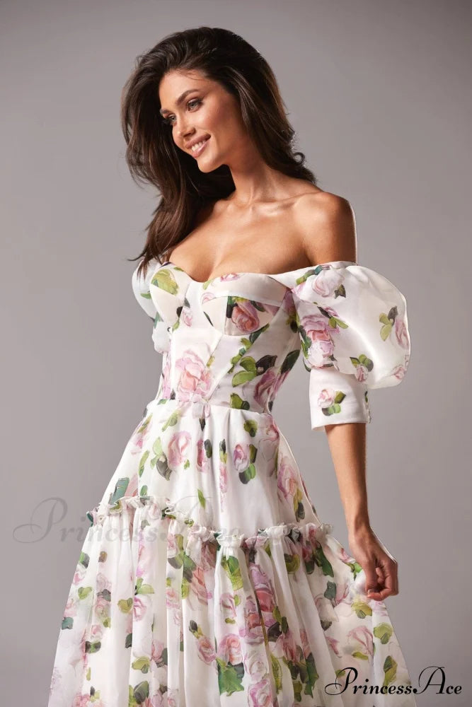 Apple Blossom Feminine Charming Voluminous Sheer Sleeves Dress