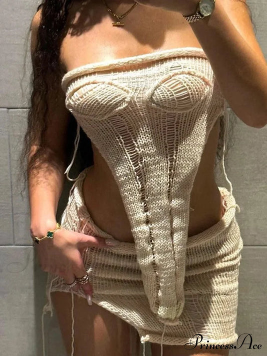 Asymmetric Buttoned Long Trendy Sleeve Crop Top Apricot / S Two-Piece Outfits