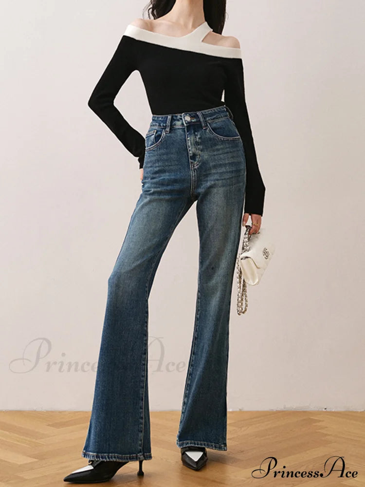 Asymmetric Strap Graceful Off-Shoulder Top Sweaters-L