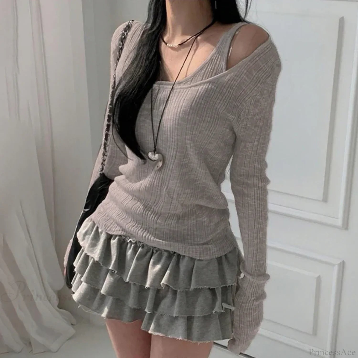 Autumn Simple Casual Vintage Long Sleeve Knit Top GRAY / One Size knittop-250126