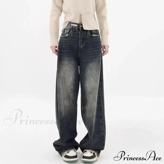 Autumnal American Retro Leopard Print Niche Design Casual Straight Wide-Leg Pants Jean