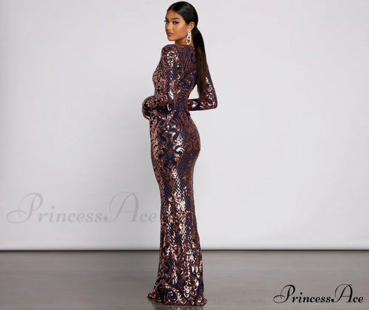 Ayla Formal Long Charming Sleeve Sequin Scroll Dress S.o. Long Dresses