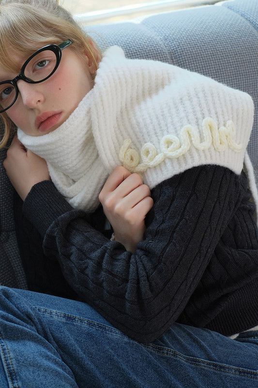 Wool Blend 3D Hand-Crocheted Letter Solid Scarf