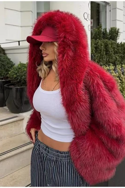 Fur Fox Trim Hooded Thick Warm Chic Outerwear