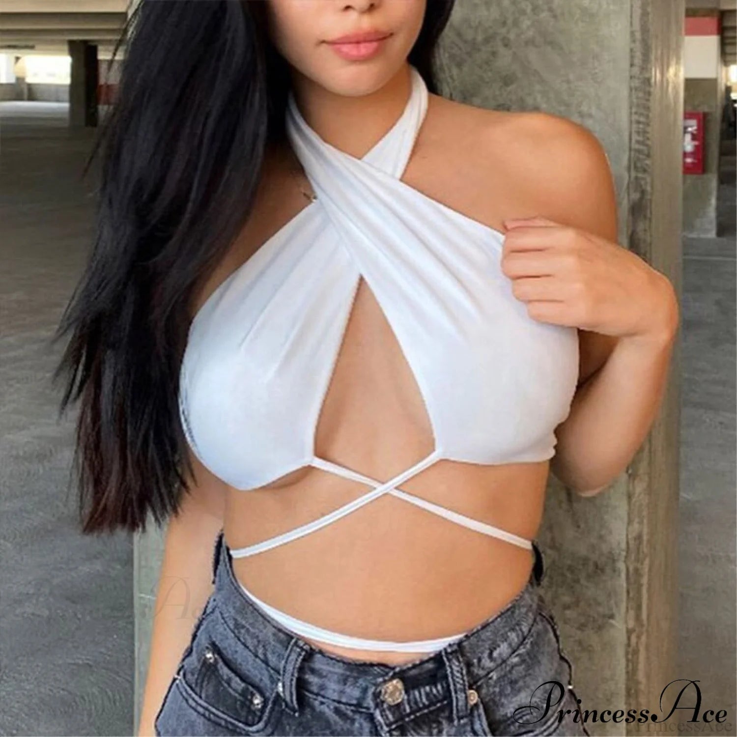 Backless Sleeveless Spaghetti Strap Halter Camis Nz808-White / S