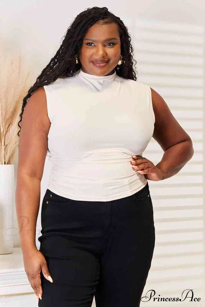 Bae Tank Mock Ruched Cropped Neck Top