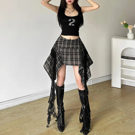Bead Mosaic Synthetic Leather Skirt Black / S