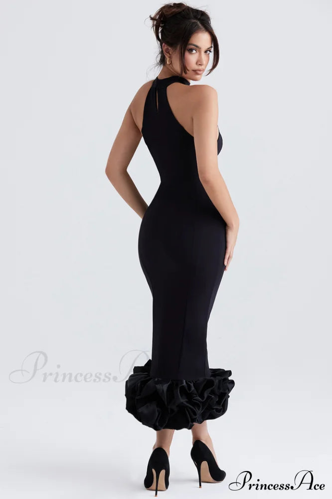 Black Peplum Stylish Midi Dress