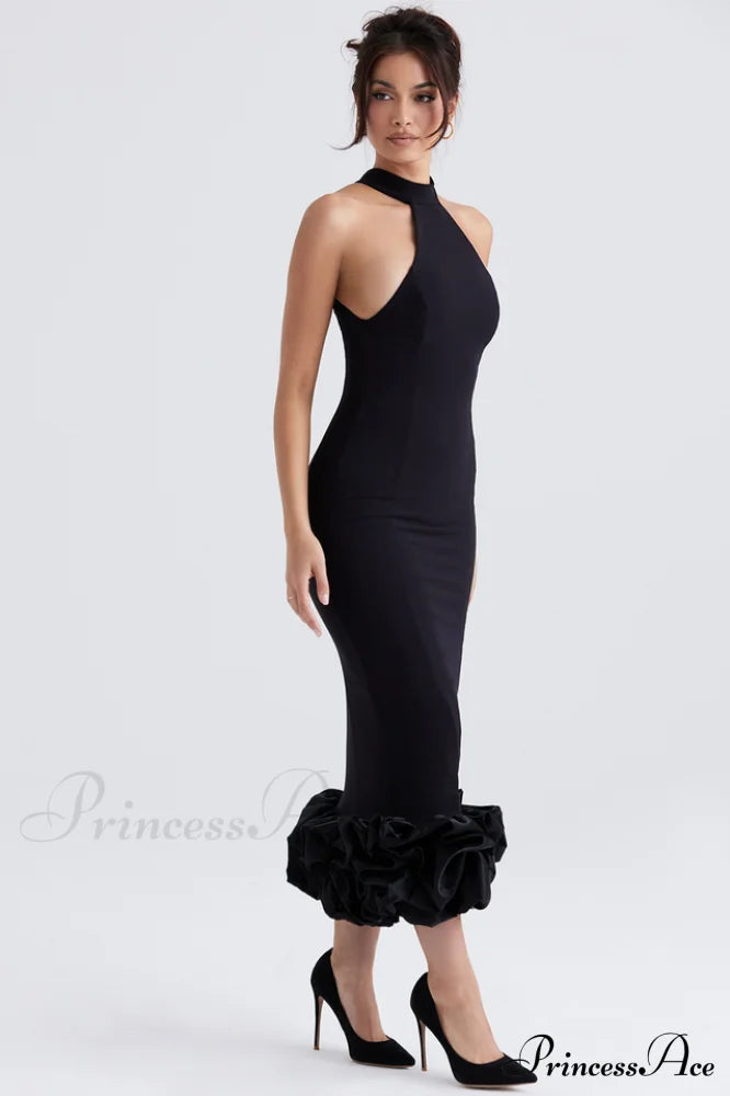 Black Peplum Stylish Midi Dress