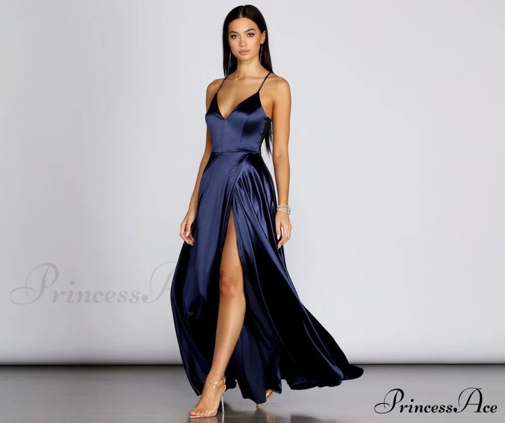 Blake Lace Back Satin Dress - Lady Occasions