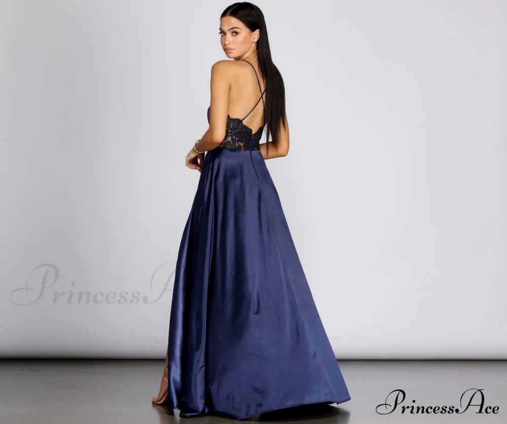 Blake Lace Stylish Back Satin Dress S.o. Long Dresses