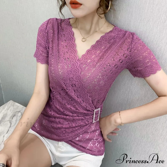 Blouse Lace Hollow Tops Size Out Plus Sexy Warm-Season V-Neck 5Xl Women Arm Brief Blusas