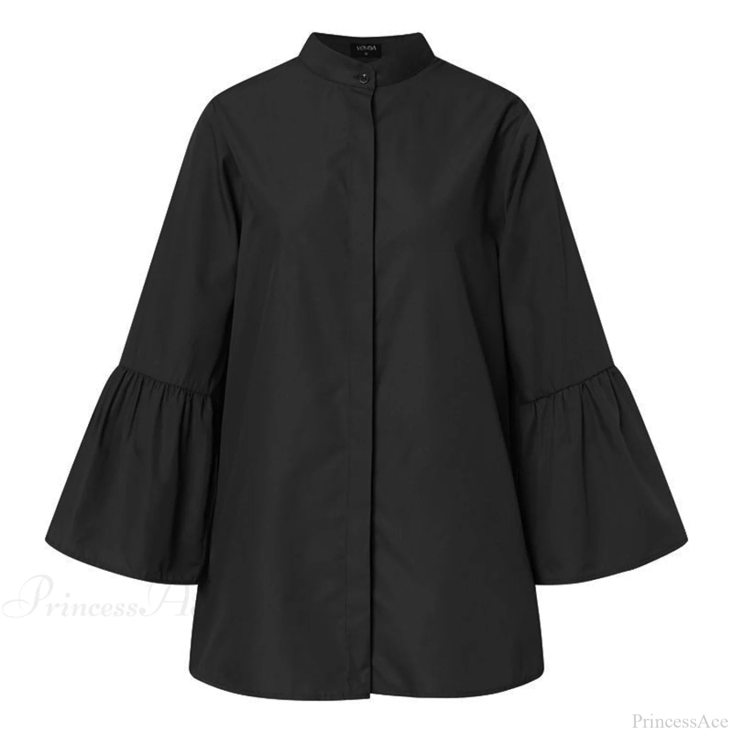 Blouse Office Arm - V Button Women’s Flare Up White Neck