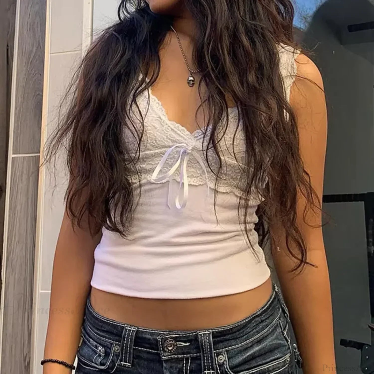 Blue Floral Lace Milkmaid Y2K Crop Top WHITE2 / S croptop-250126