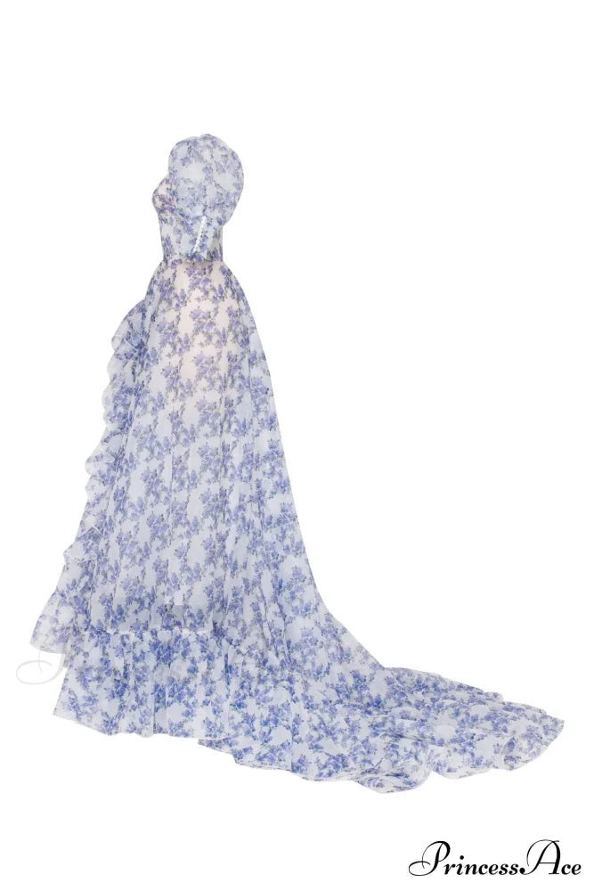Blue Hydrangea Stylish Maxi Princess Dress