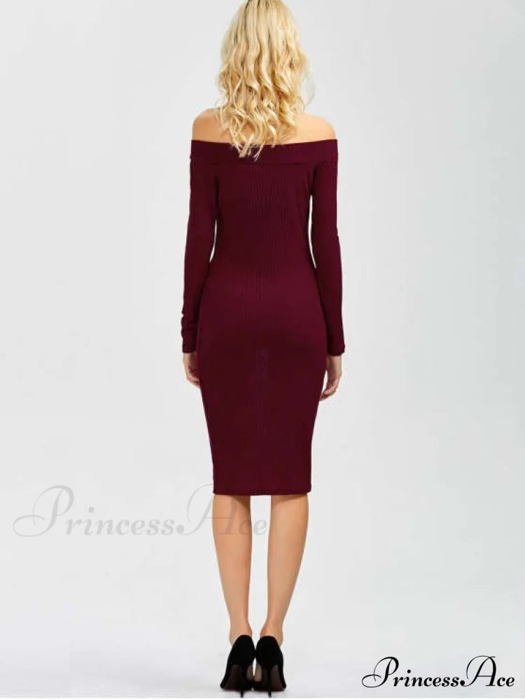 Bodycon Long Shoulder Arm Off Dress L / Black Dresses