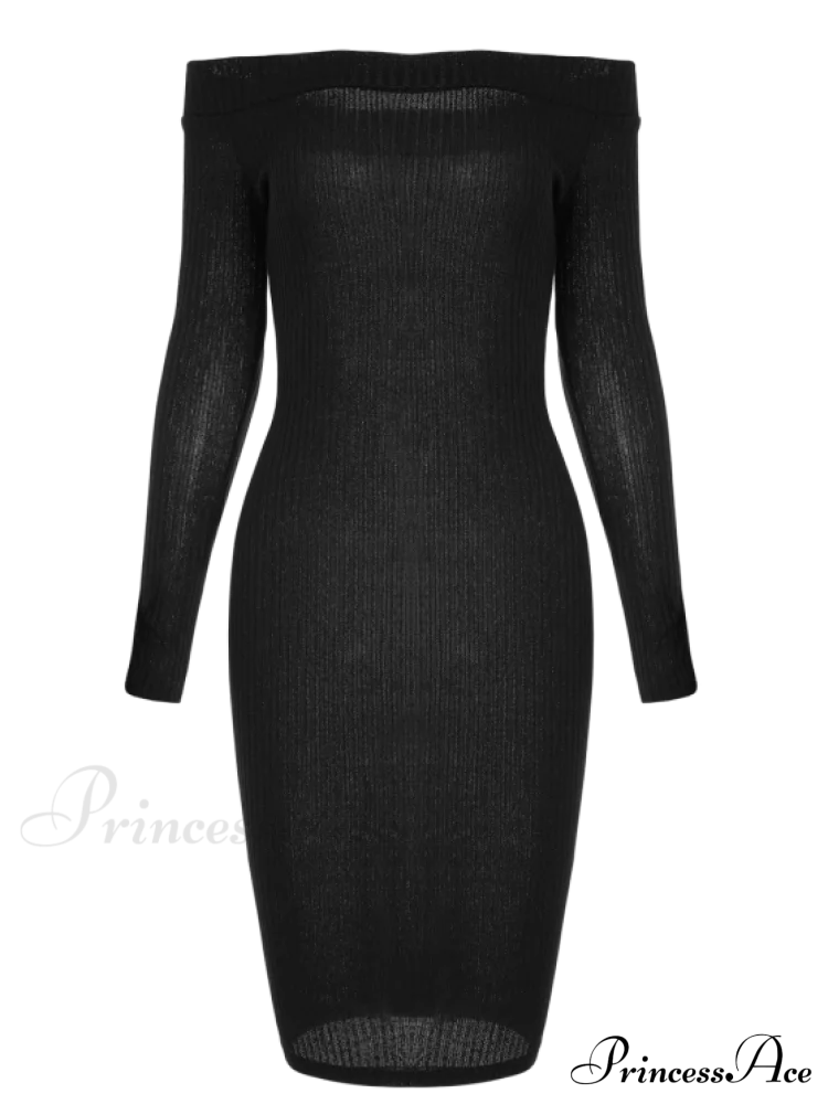 Bodycon Long Shoulder Arm Off Dress M / Black Dresses