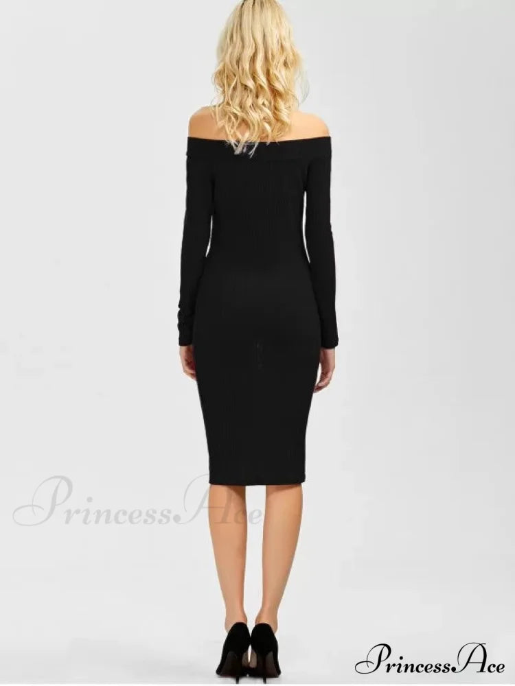 Bodycon Long Shoulder Arm Off Dress S / Black Dresses