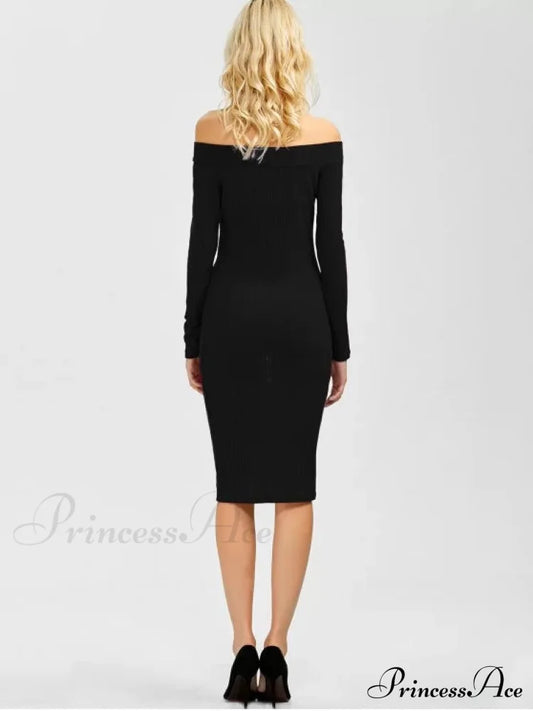 Bodycon Long Shoulder Arm Off Dress S / Black Dresses