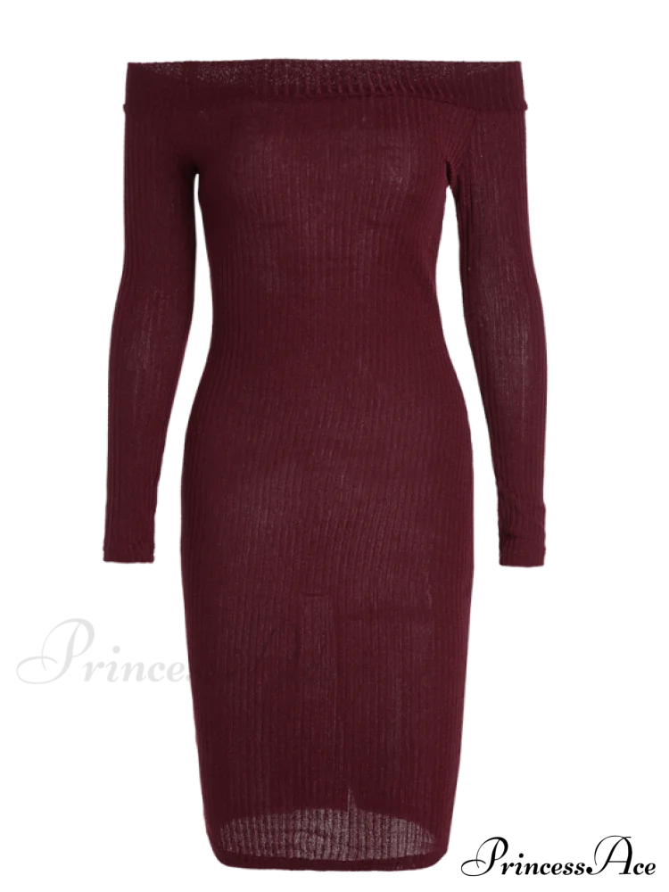 Bodycon Long Shoulder Arm Off Dress Xl / Wine Red Dresses
