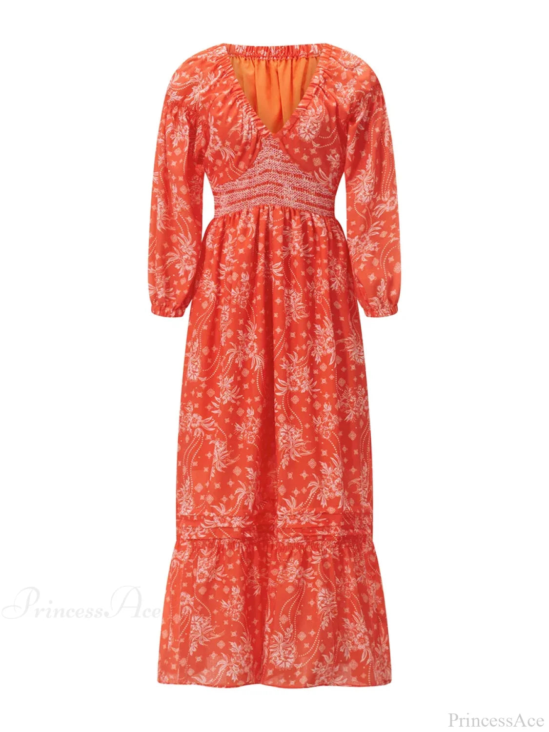 Bohemian Floral Print Puff Sleeve Swing Floral Dress ORANGE / S floraldress-250126