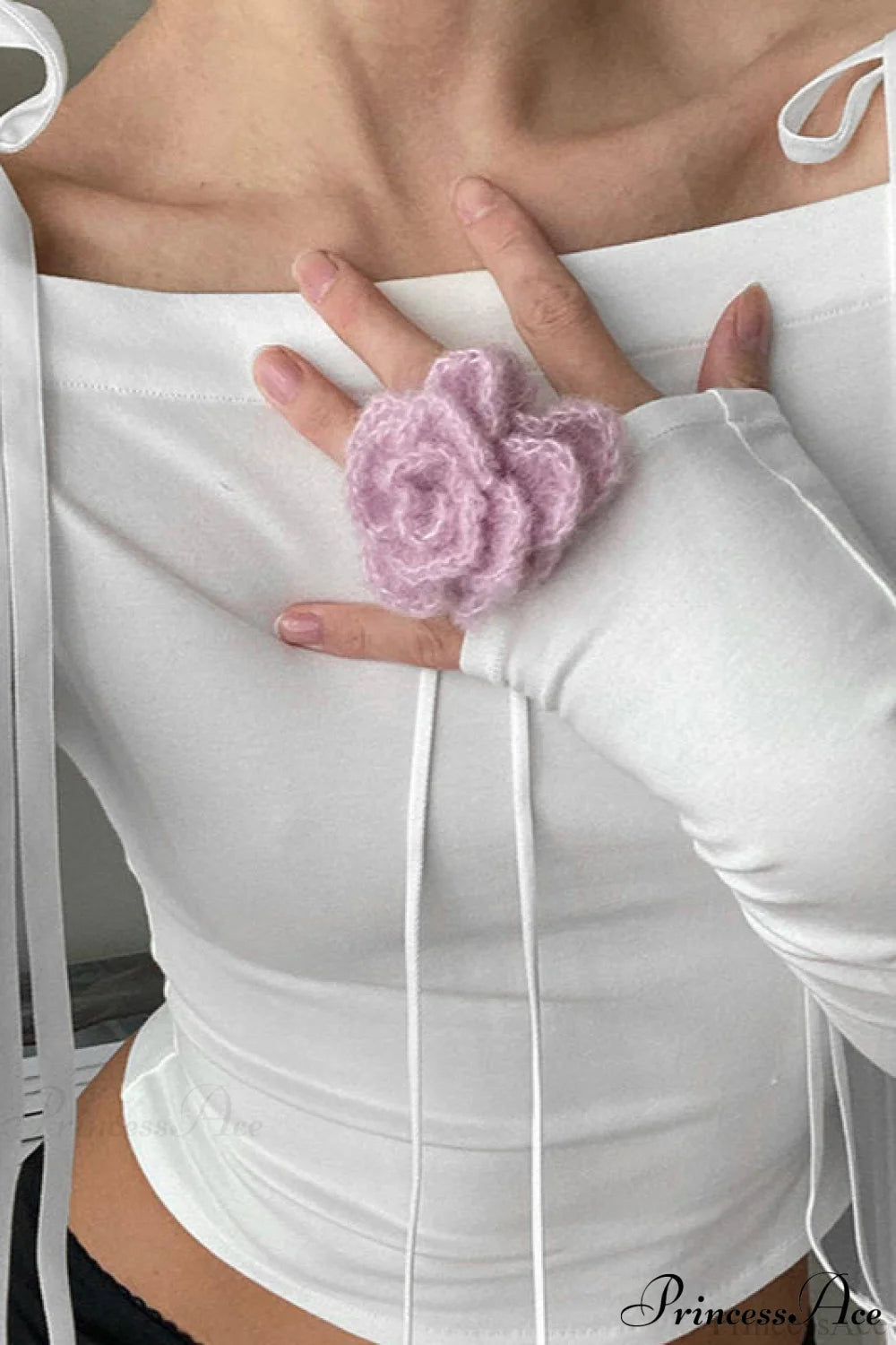 Bow Belted Off Shoulder Backless Long Sleeve Crop Top