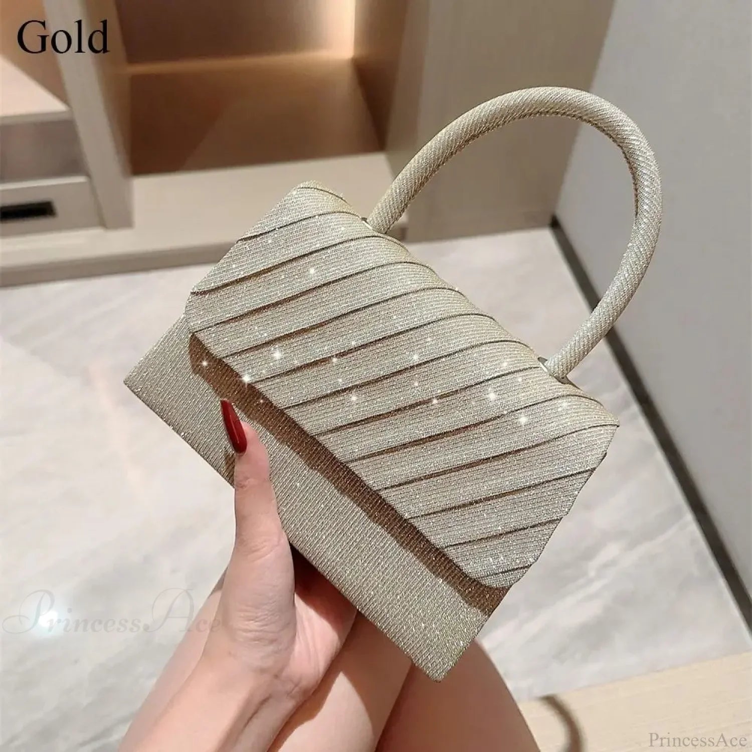 Bright Silk Evening Bag Elegant Banquet Shoulder Clutch Gold clutchbag-250126