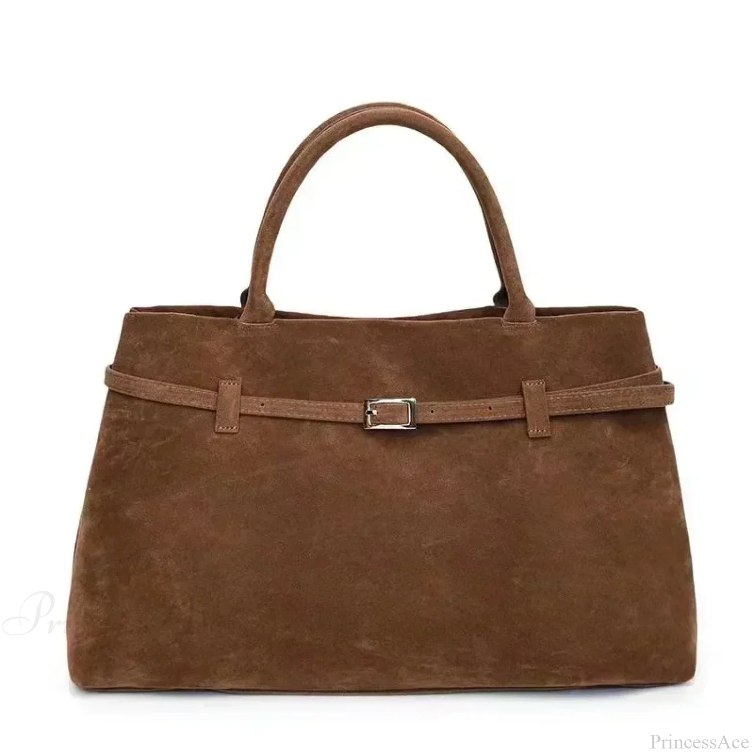 Buckle Decorative Faux Suede Hasp Large Tote Handbag Brown handbag-250126