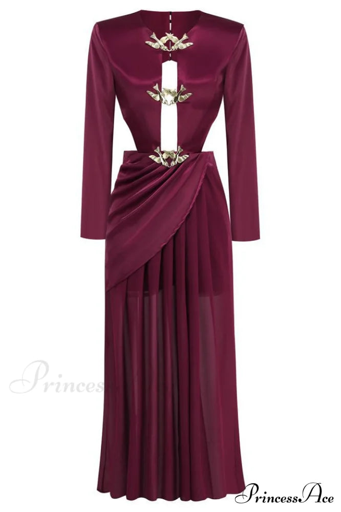 Buckle Detailed Stylish Draped Maxi Dress