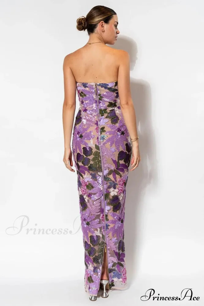 Calista Sequin Stylish Embroidered Maxi Dress