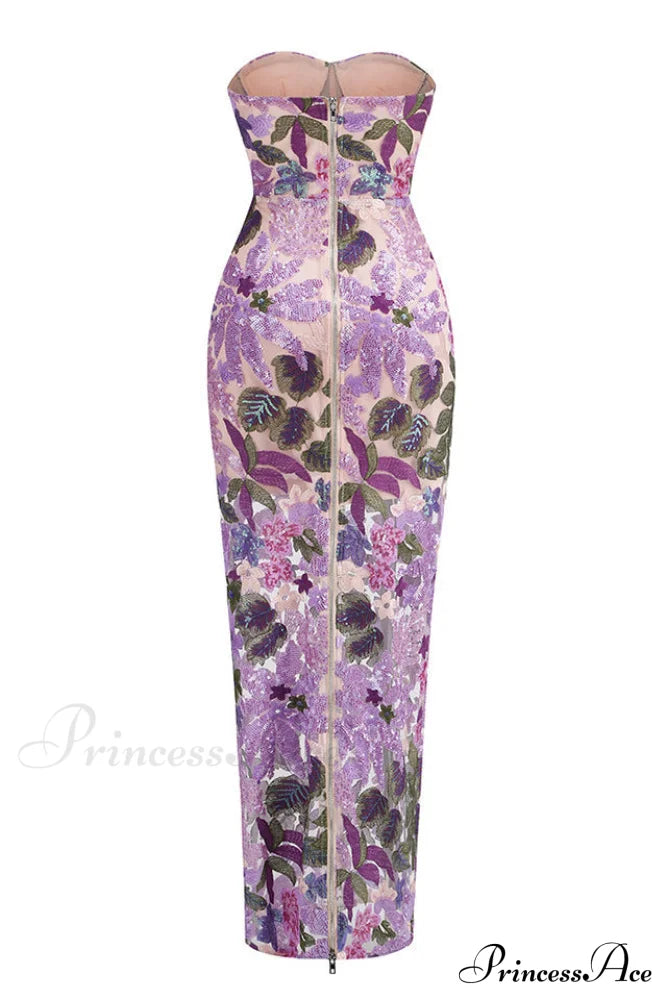 Calista Sequin Stylish Embroidered Maxi Dress