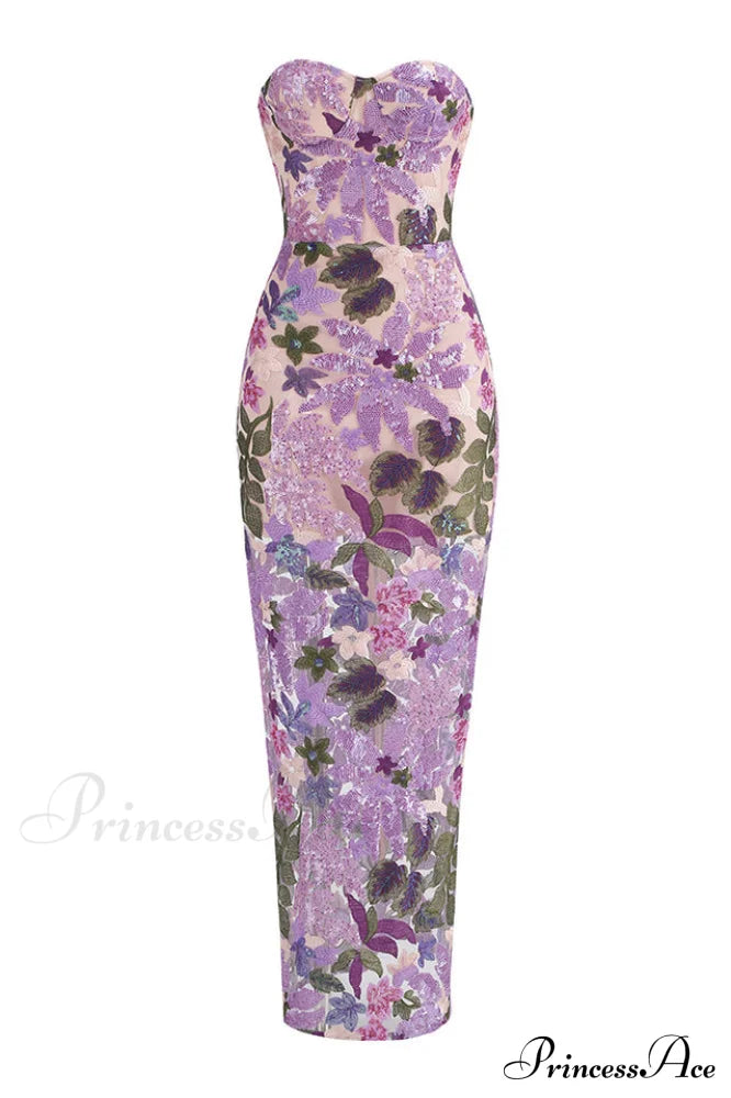 Calista Sequin Stylish Embroidered Maxi Dress Xs / Purple