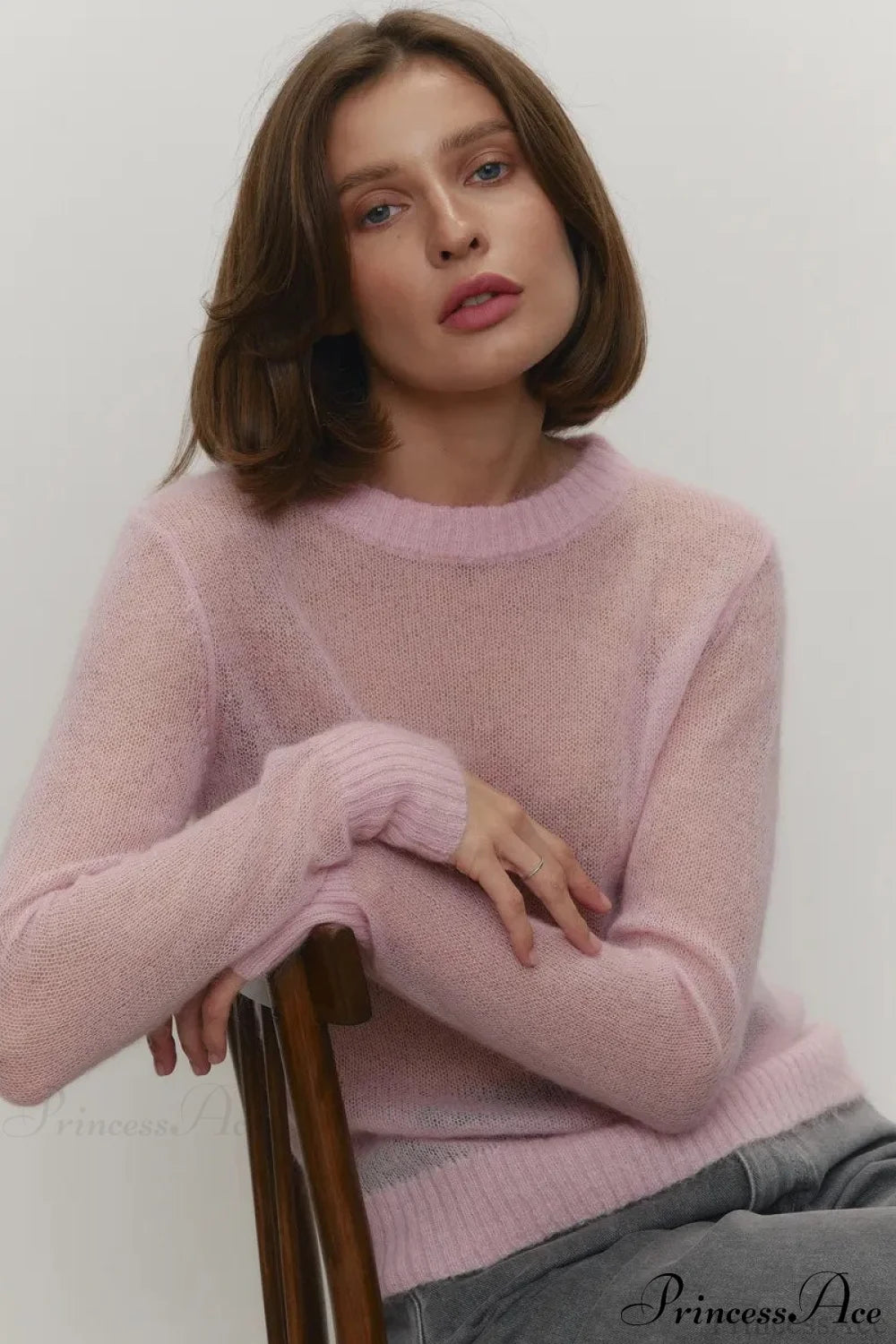 Candy Pastels Sheer Crew Neck Lightweight Knit Top