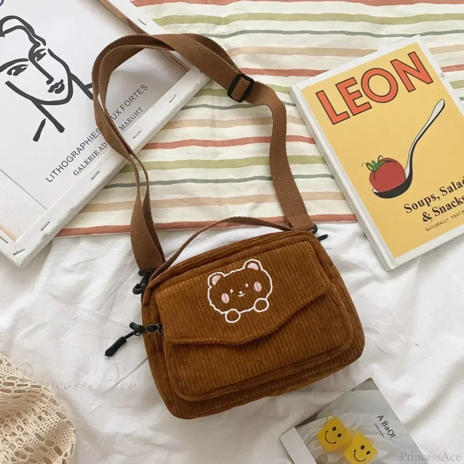 Cartoon Bear Casual Crossbody Shoulder Bag Brown crossbody-250126