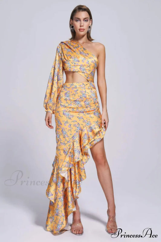 Cassidy One Shoulder Charming Floral Maxi Dress