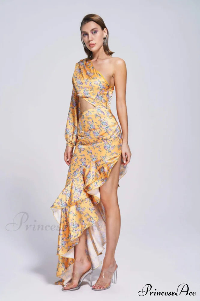 Cassidy One Shoulder Charming Floral Maxi Dress
