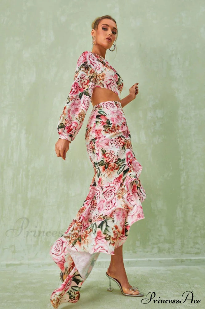 Cassidy One Shoulder Charming Floral Maxi Dress