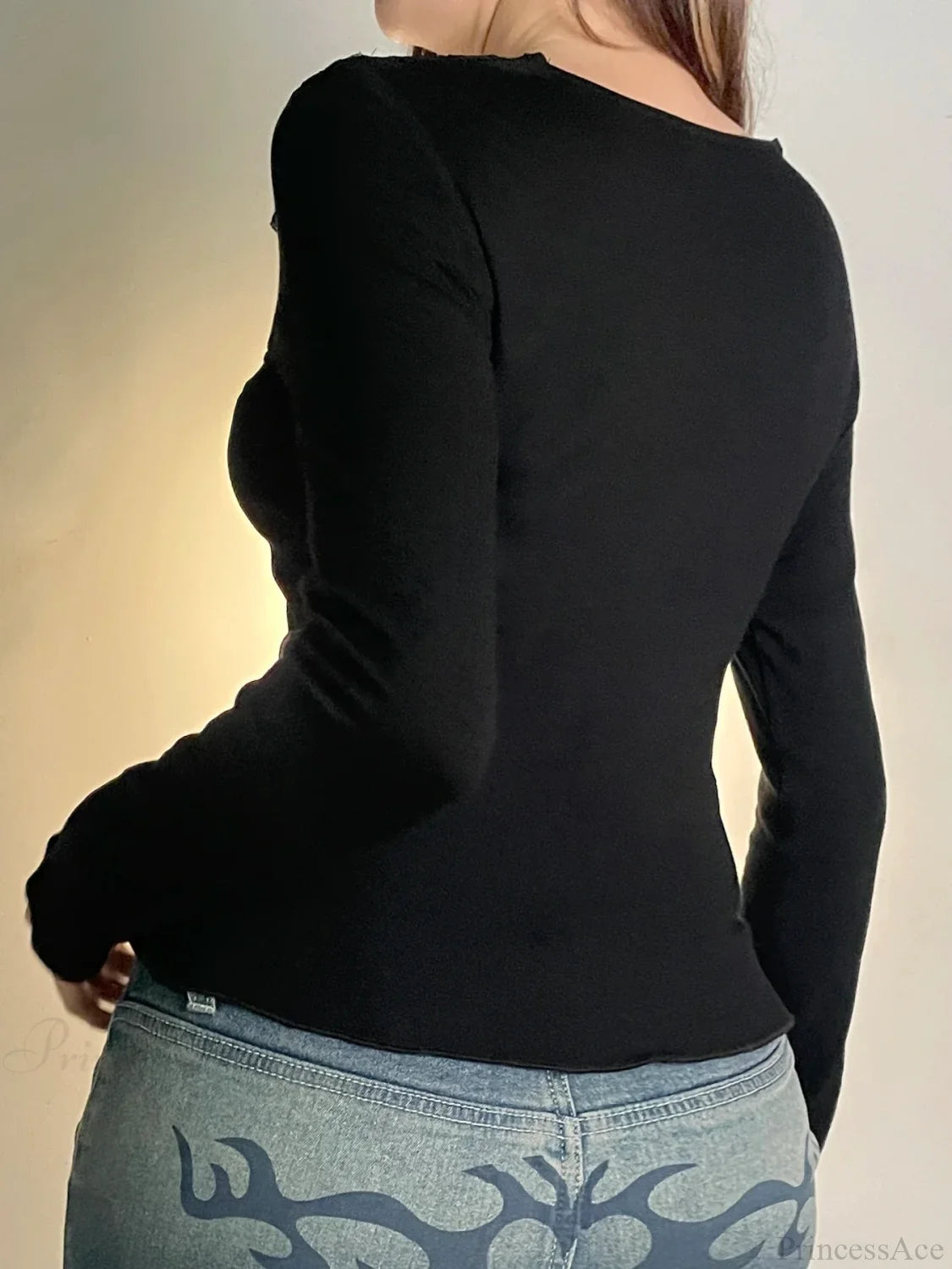 Casual Patchwork Lace Slim V-Neck Long Sleeve Knit Top knittop-250126