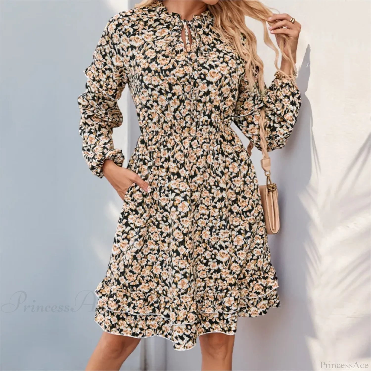 Casual Printed Long Sleeve Floral Dress oldfloraldress-250126