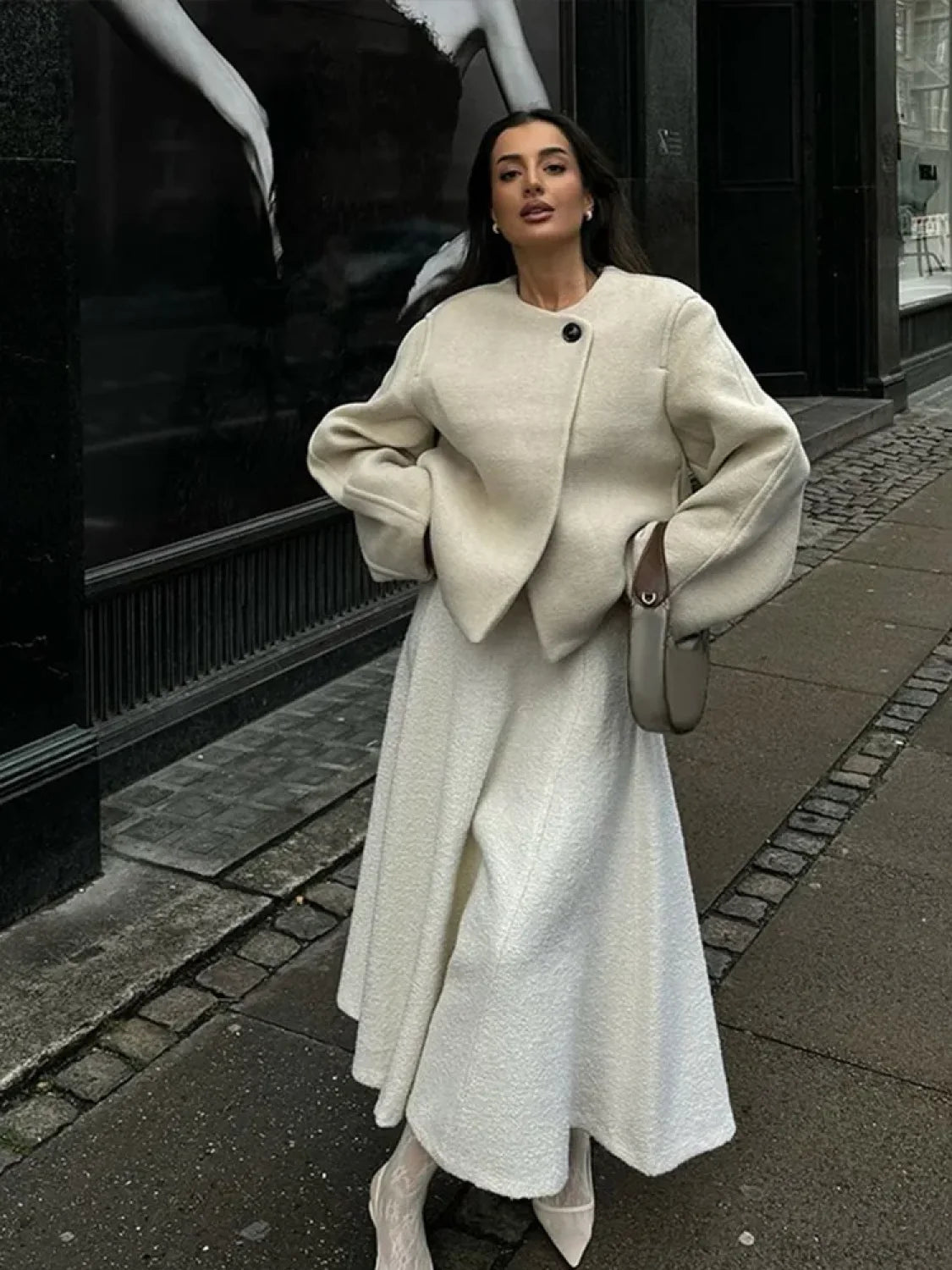 Casual Round Neck Loose Woolen Overcoat