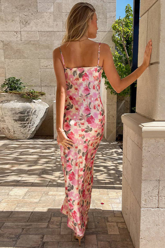 Slim Spaghetti Strap Printed Floral Dress